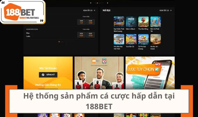 Hệ thống sản phẩm cá cược hấp dẫn tại 188BET